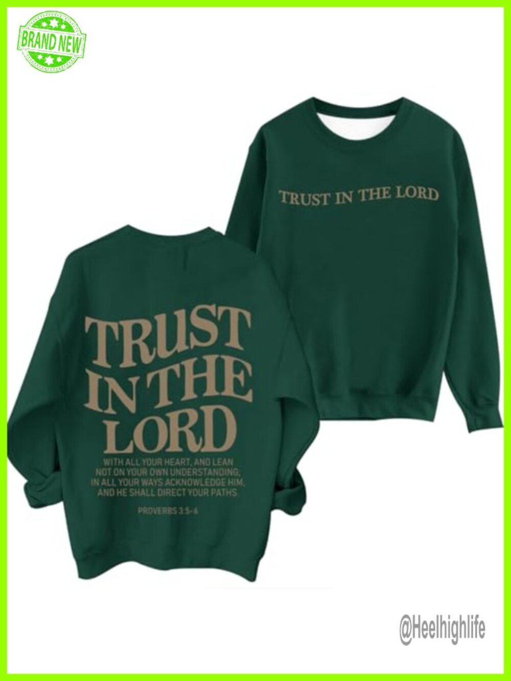 Christian Graphic Sweatshirt Trust In The Lord Bible Verse Crew Neck
